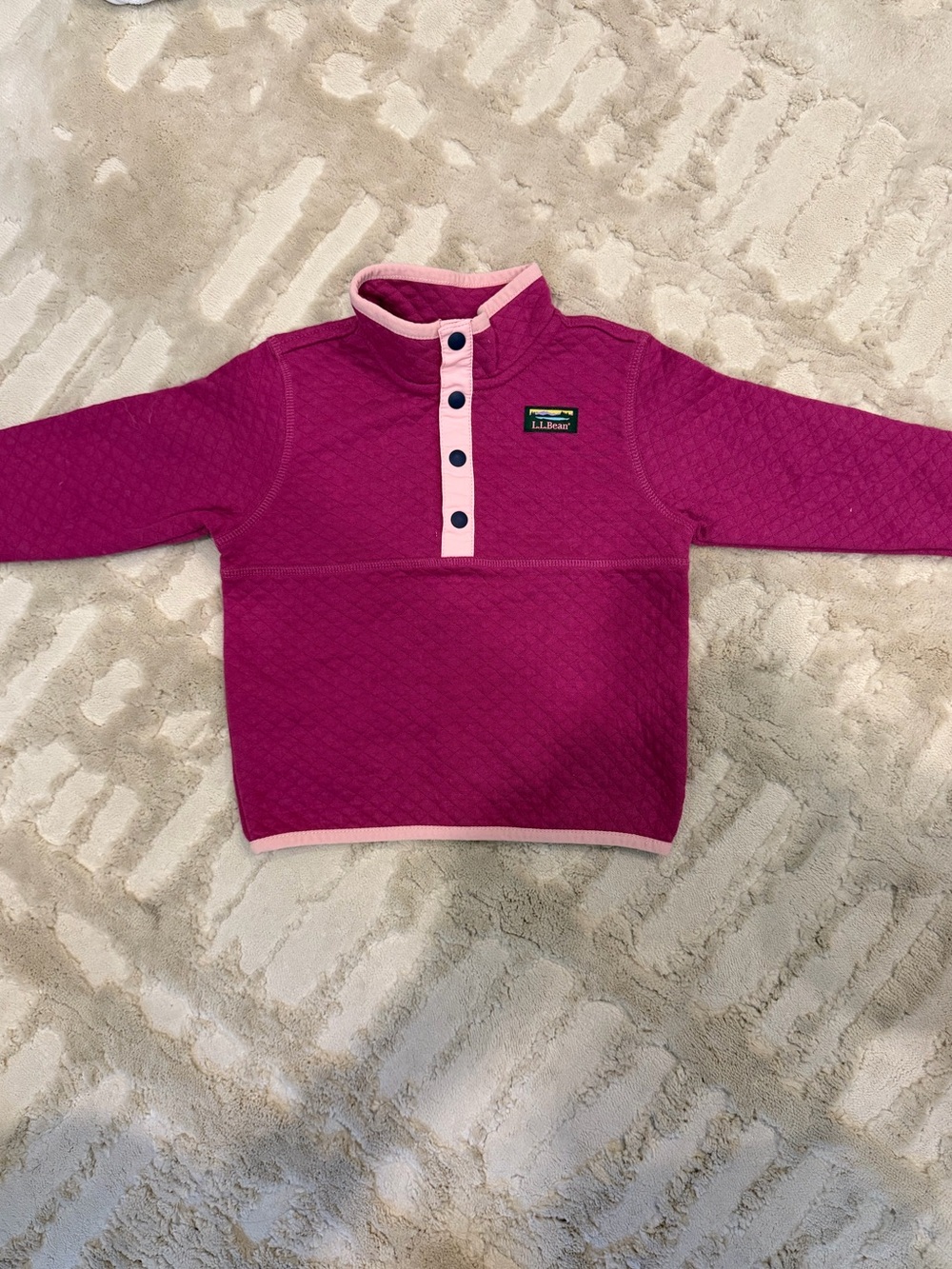 L.L. Bean Fuchsia Quilted Pullover with Light Pink Trim - Kids